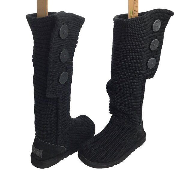Ugg Australia Boots Cardy Sweater Knit Tall Black 5819 Classic Button Size 6 - Picture 1 of 11